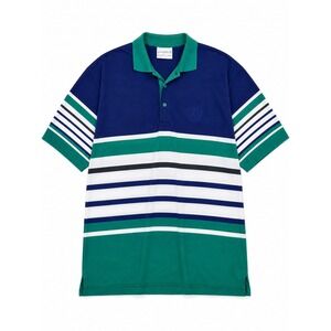 Vintage 90s Givenchy Active Polo Shirt Blue Green White Striped Short Sleeve XL
